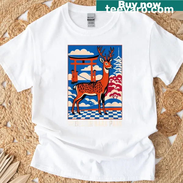 Retro design featuring deer from Nara Park, Japan