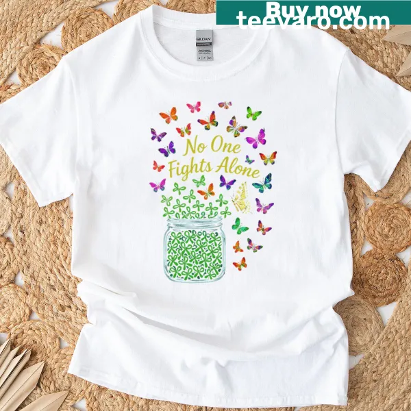 T-shirt with the phrase 'No One Fights Alone With Lymphoma' and a green ribbon