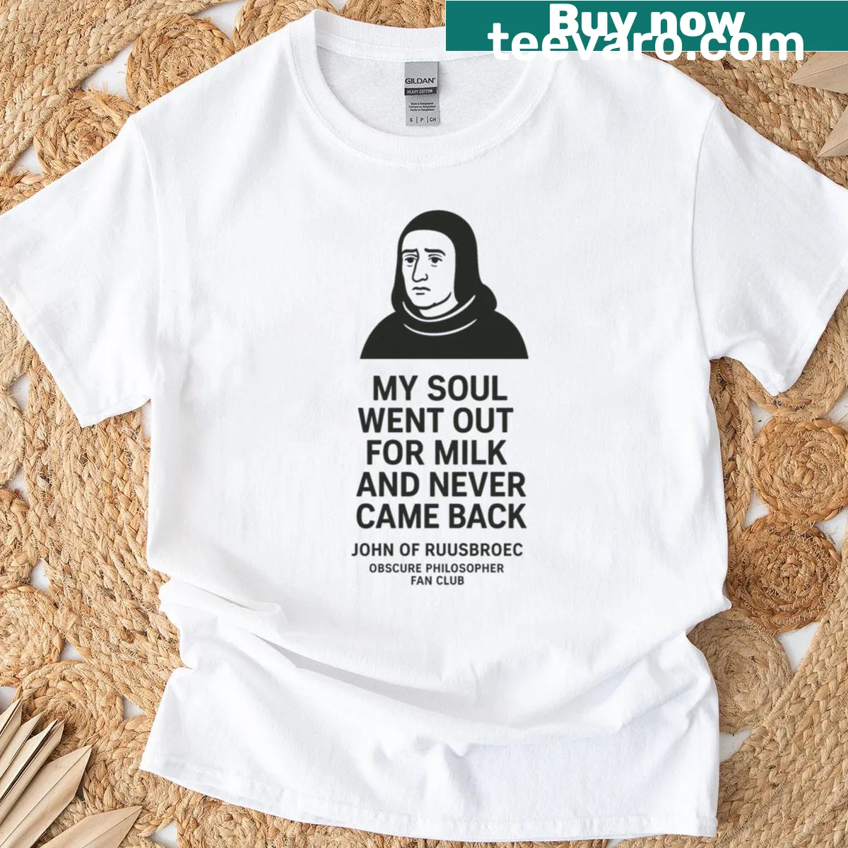 T-shirt with illustration celebrating philosopher John of Ruusbroec — on a men's t-shirt