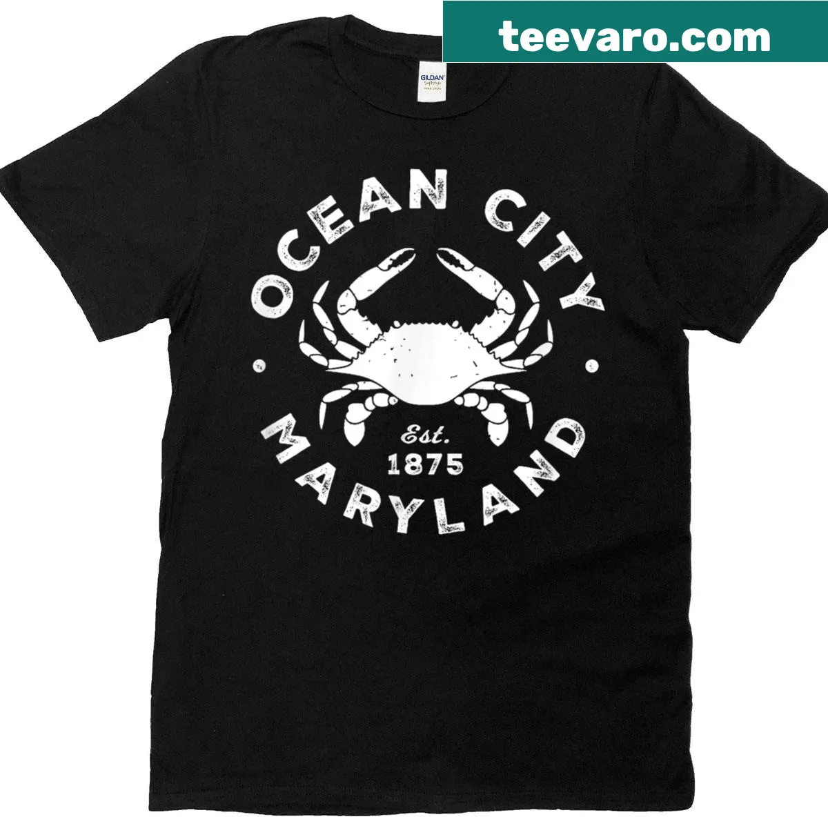 Retro-style Ocean City Maryland crab souvenir t-shirt — on a men's t-shirt