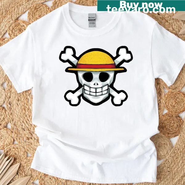 Pirate-themed t-shirt with Straw Hats emblem and skull design