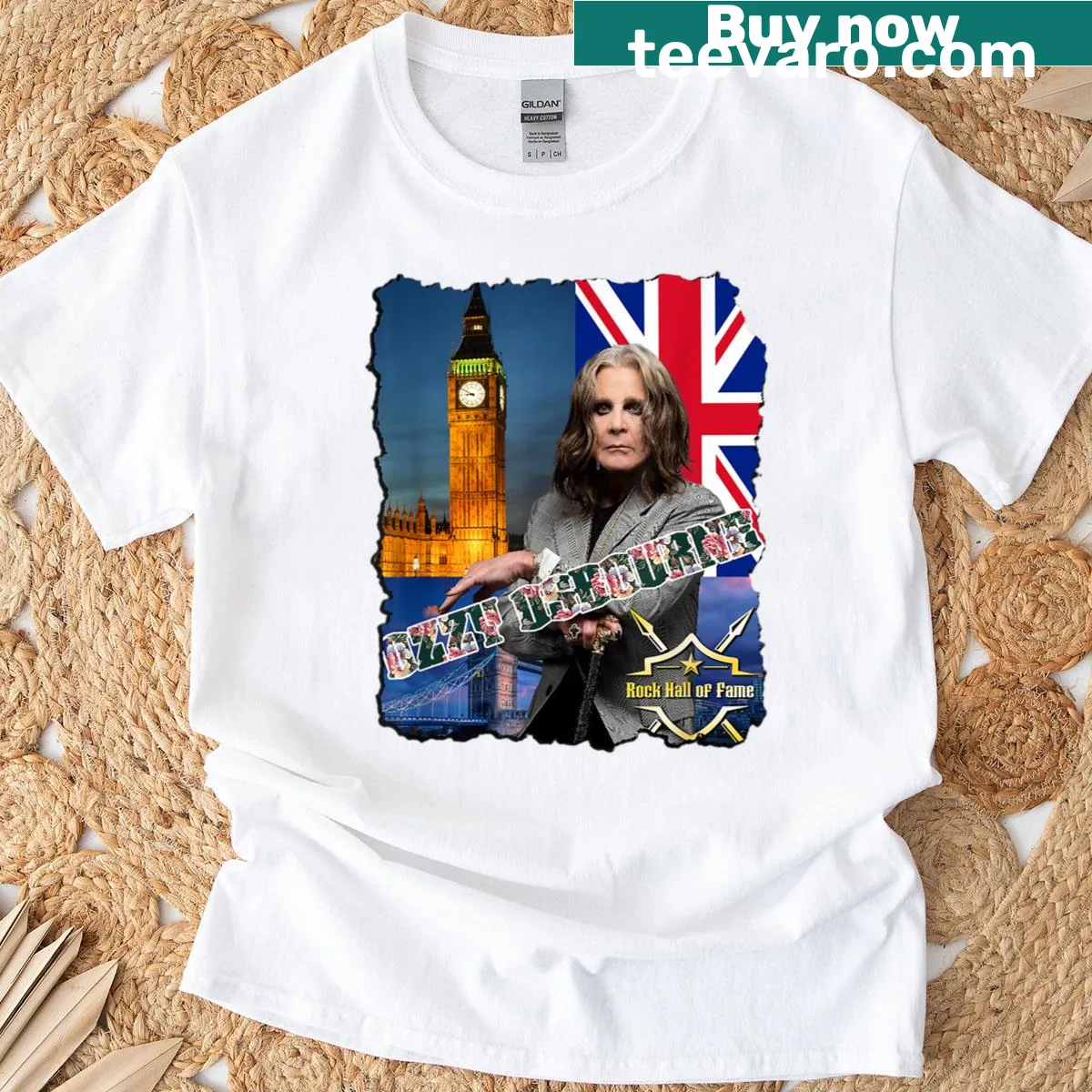 Stylized Ozzy Osbourne graphic t-shirt for music fans — on a men's t-shirt