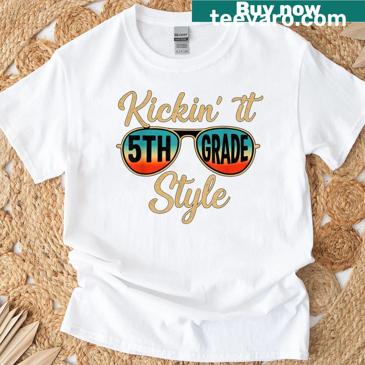 Retro-inspired T-shirt with 'Kickin It 5th Grade Style' for teachers — on a men's t-shirt
