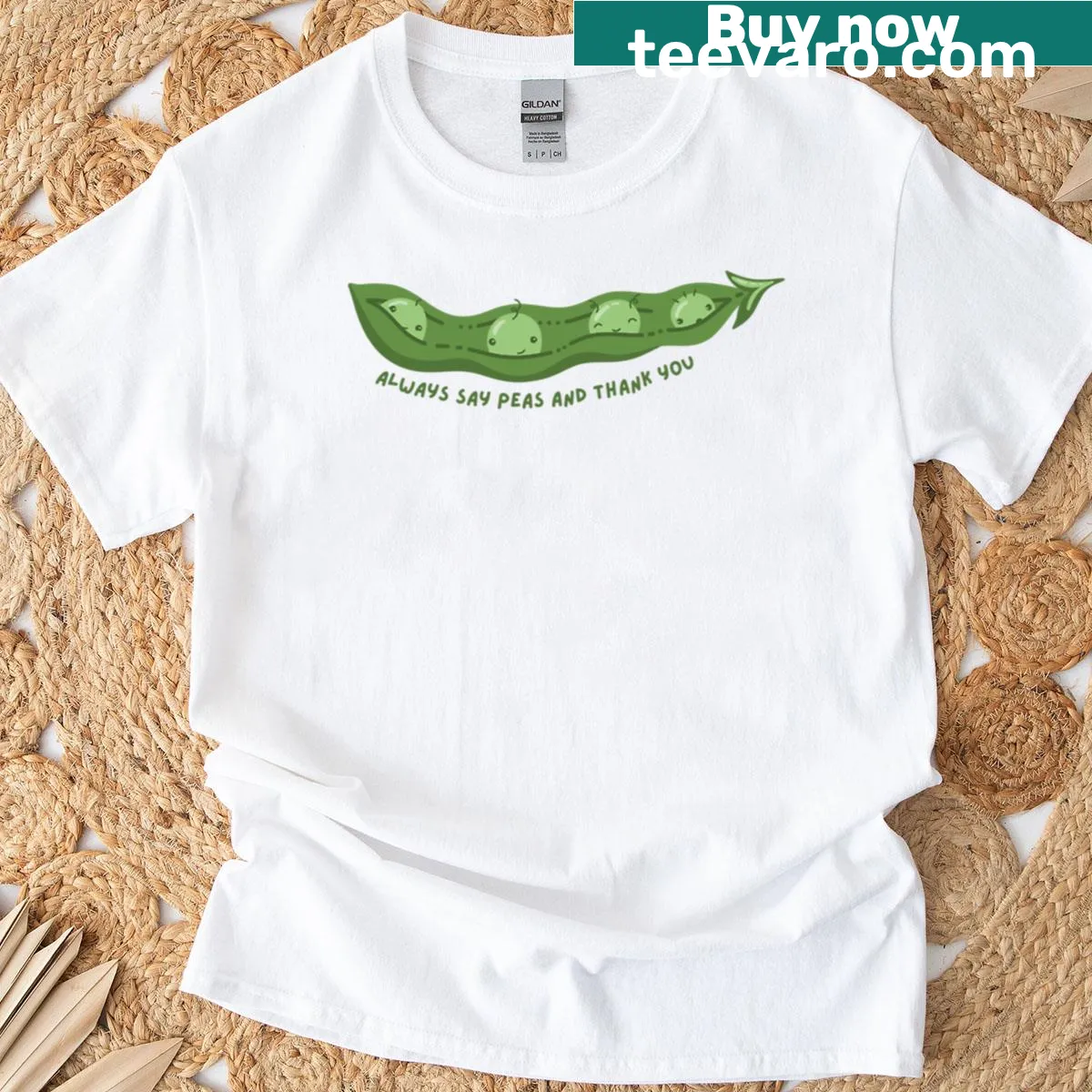 Adorable typography tee with the phrase 'Peas And Thank You'. — on a men's t-shirt