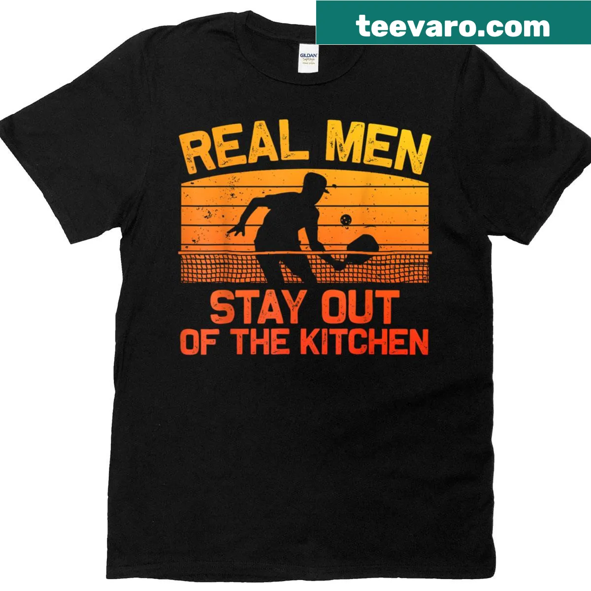 Dynamic pickleball graphic on men's shirt — on a men's t-shirt