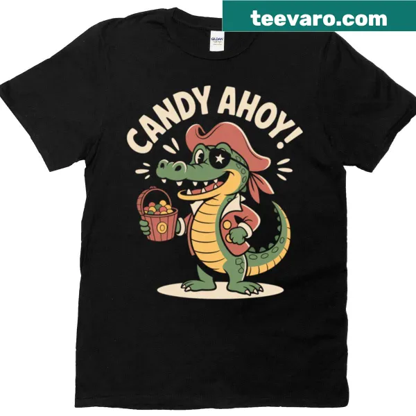 Oversized t-shirt with a cartoon pirate crocodile design