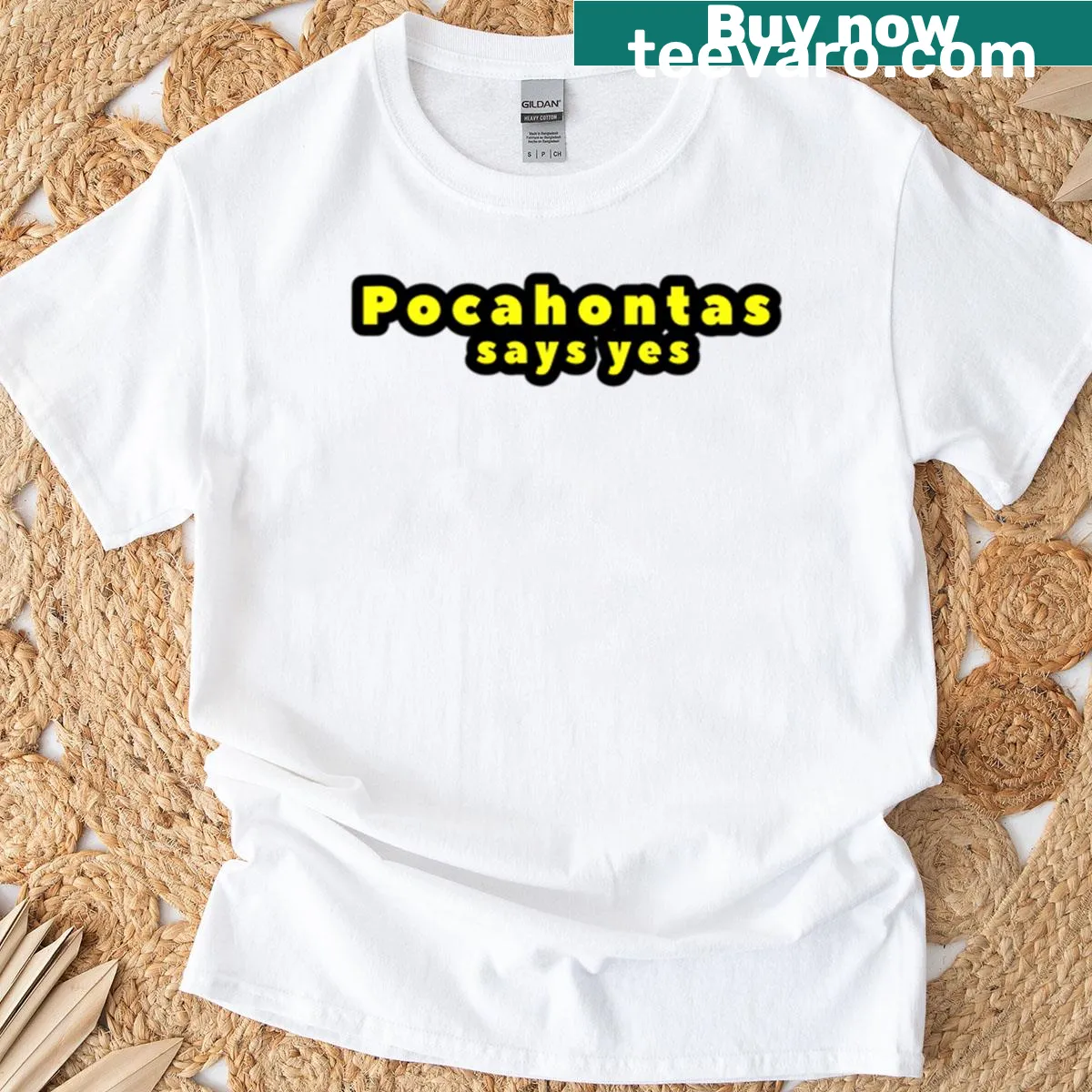 Oversized T-shirt with humorous Pocahontas quote. — on a men's t-shirt