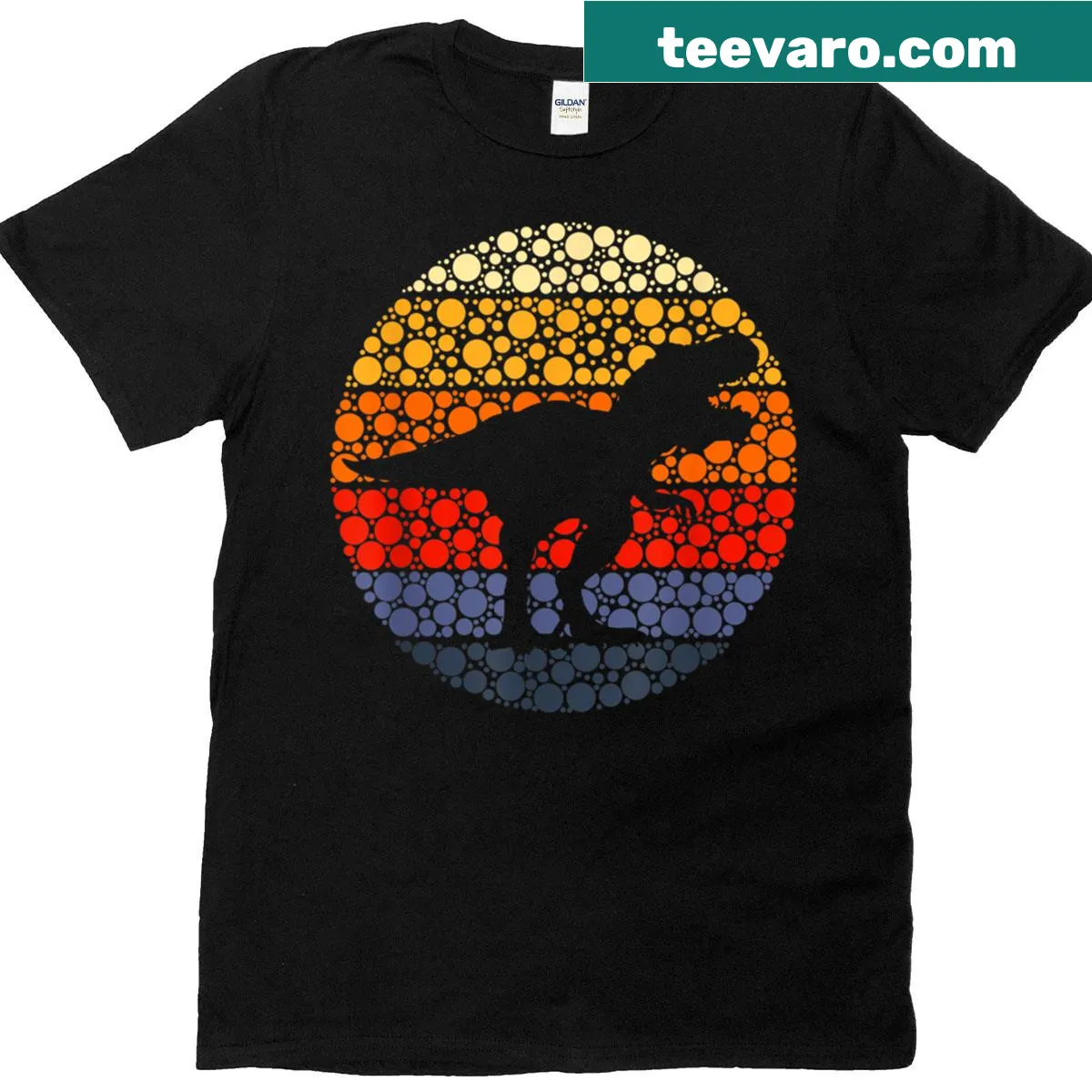 Colorful T-rex dinosaur with polka dots for Happy Dot Day — on a men's t-shirt