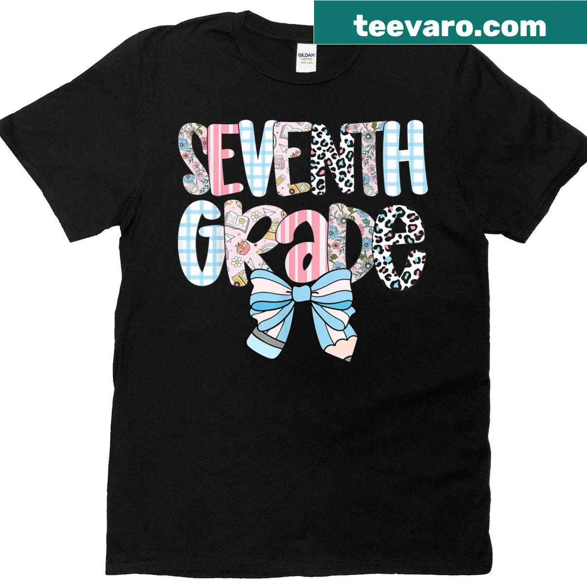 Preppy T-shirt with hand-lettered design and daisy bow graphic — on a men's t-shirt