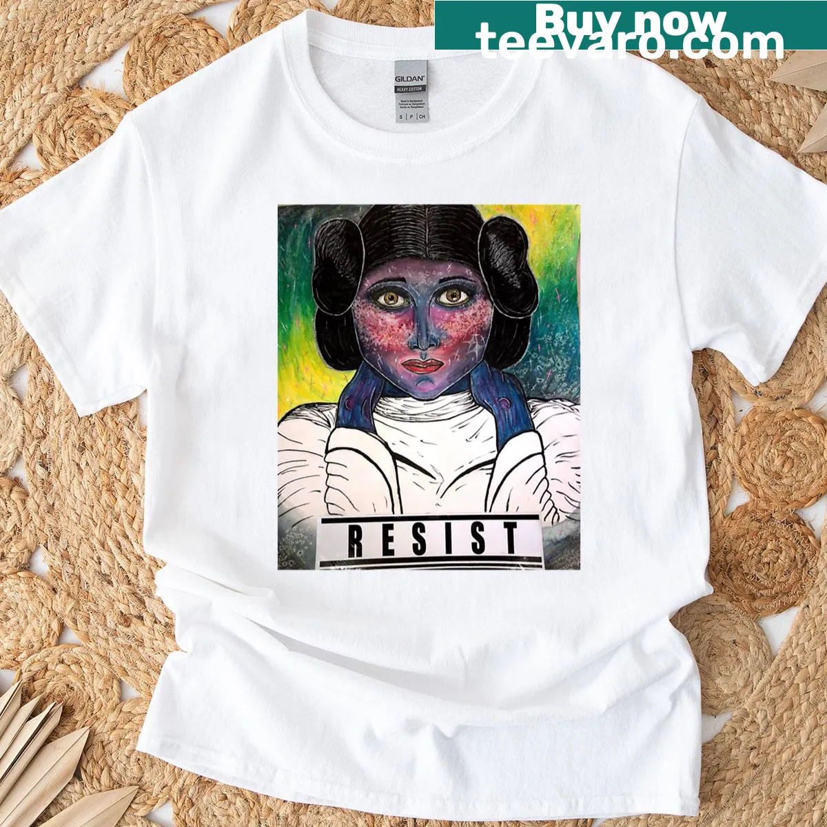 Watercolor Princess Leia graphic T-shirt with a resist theme — on a men's t-shirt