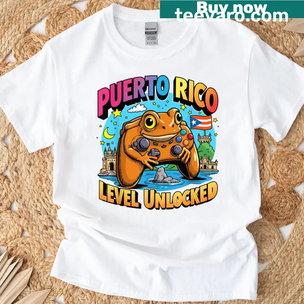 Gamer t-shirt with coqui frog and 'Level Unlocked' text design