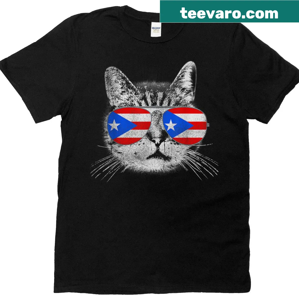 Vintage cat graphic featuring the Puerto Rican flag — on a men's t-shirt