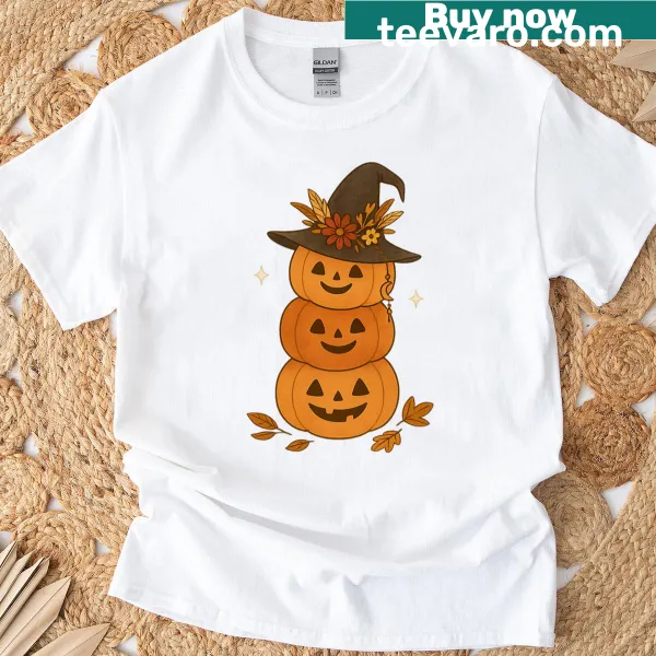 Cute pumpkin illustration on a Halloween-themed T-shirt for kids
