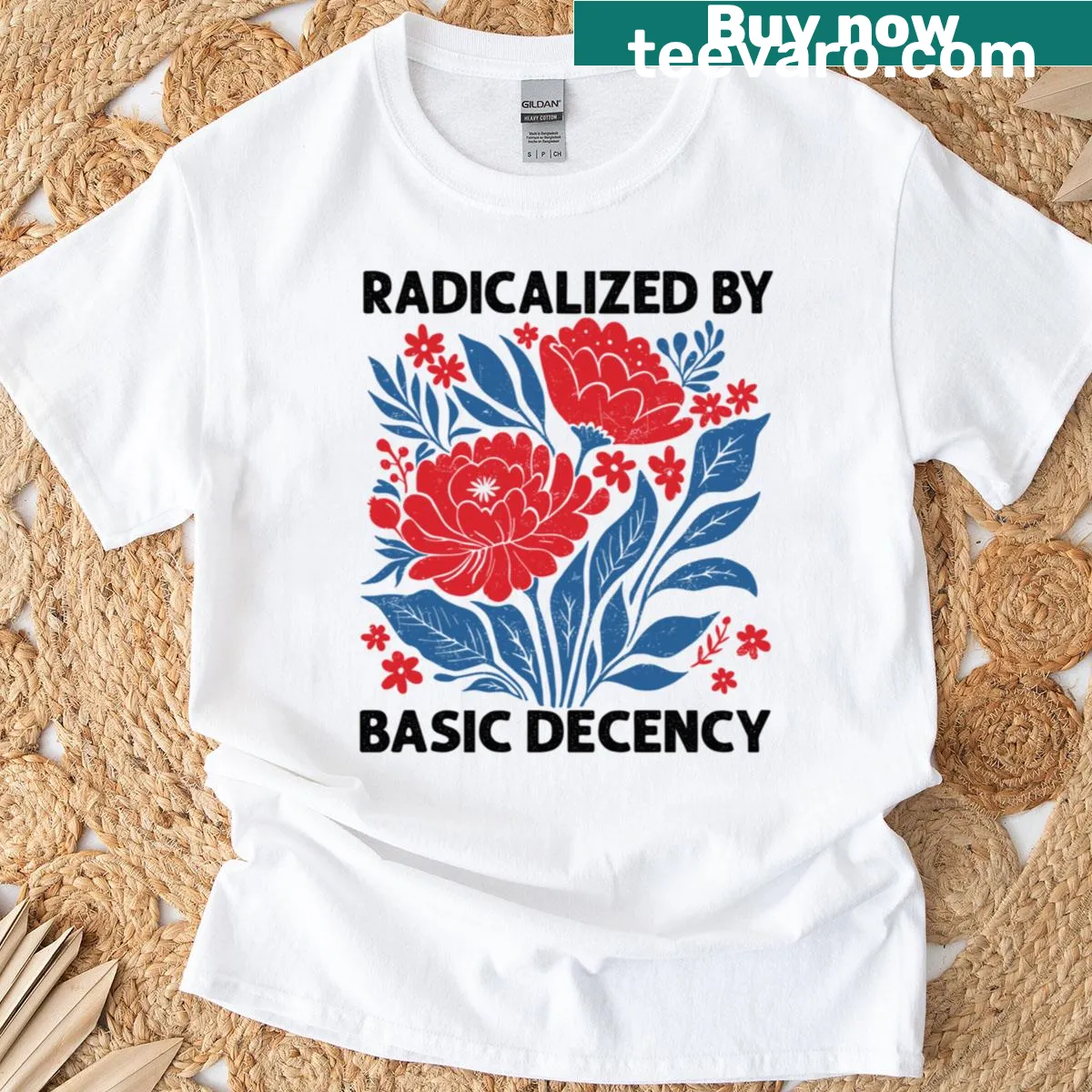 T-shirt with typography promoting basic decency — on a men's t-shirt