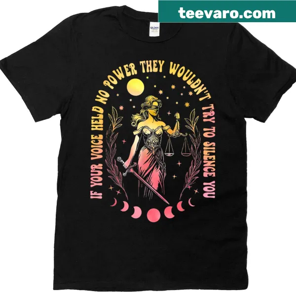 Inspirational RBG quote graphic T-shirt emphasizing power of voice