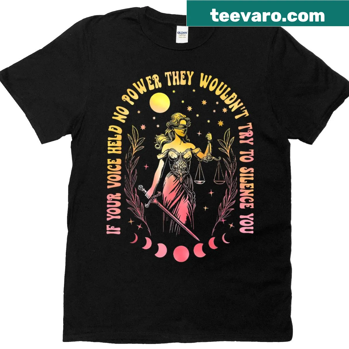 Inspirational RBG quote graphic T-shirt emphasizing power of voice — on a men's t-shirt