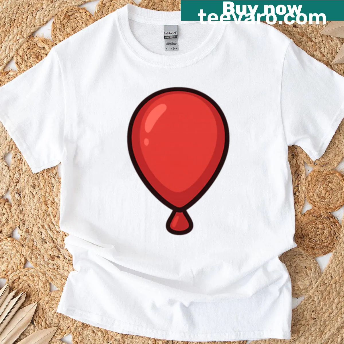 Minimalist t-shirt with a red balloon graphic evoking emotions — on a men's t-shirt