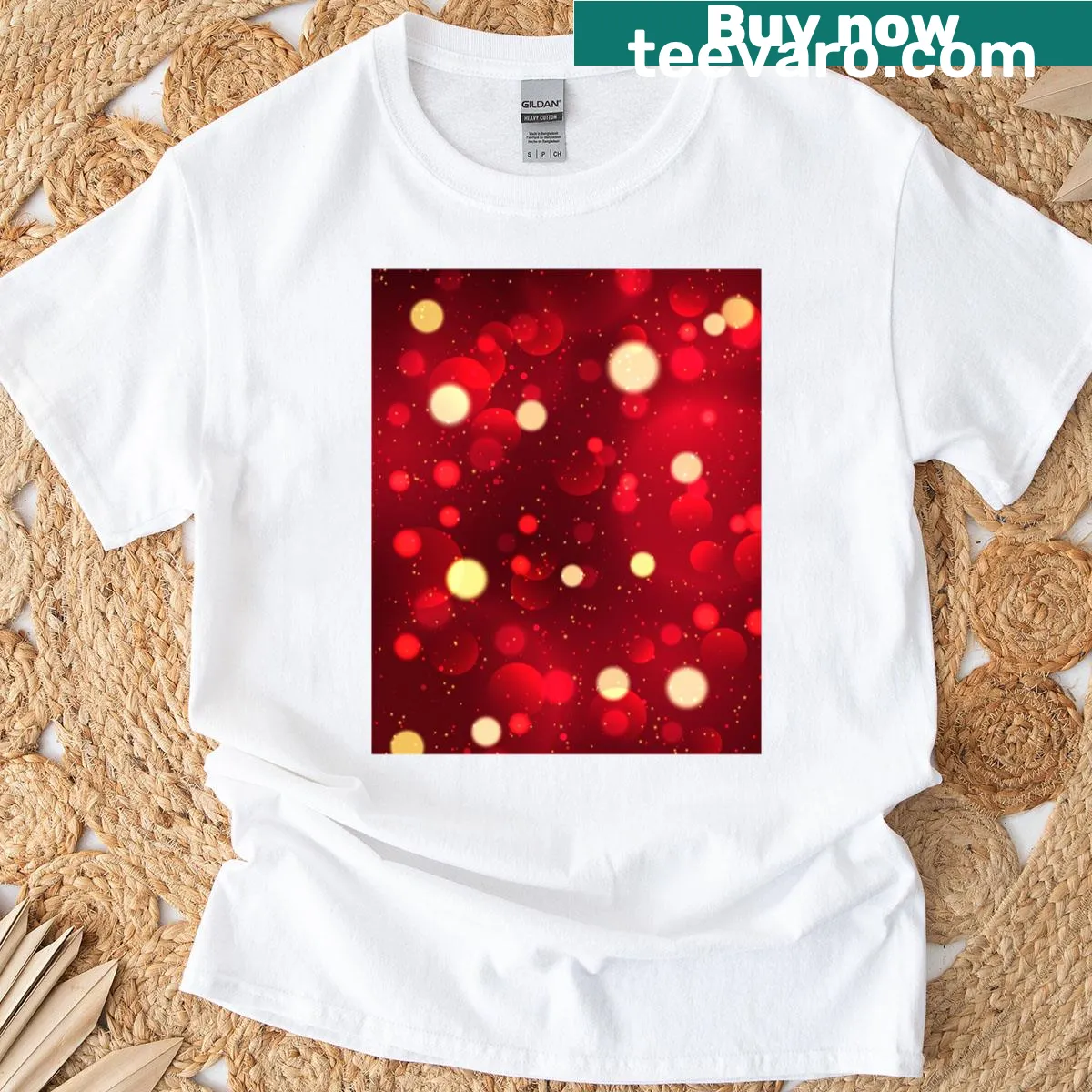 Graphic t-shirt featuring a bright light design on red fabric. — on a men's t-shirt