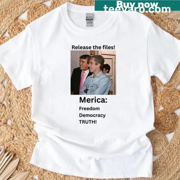 T-shirt with playful text 'Release The Files' in bold typography