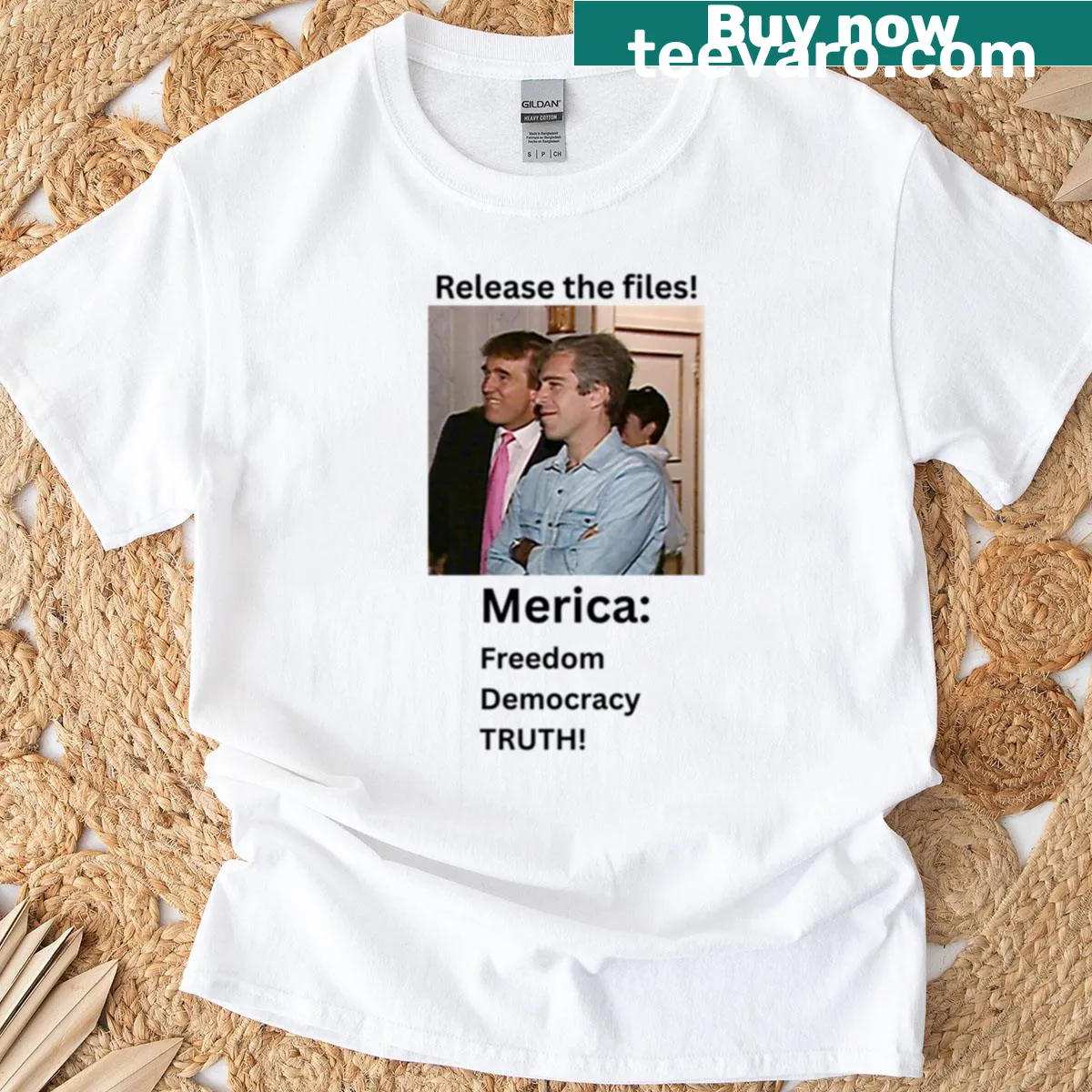 T-shirt with playful text 'Release The Files' in bold typography — on a men's t-shirt