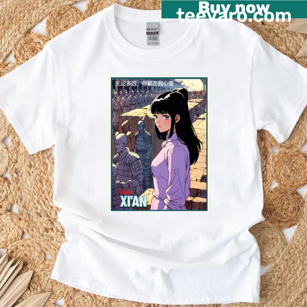Vintage t-shirt featuring a retro anime girl from Xian, China