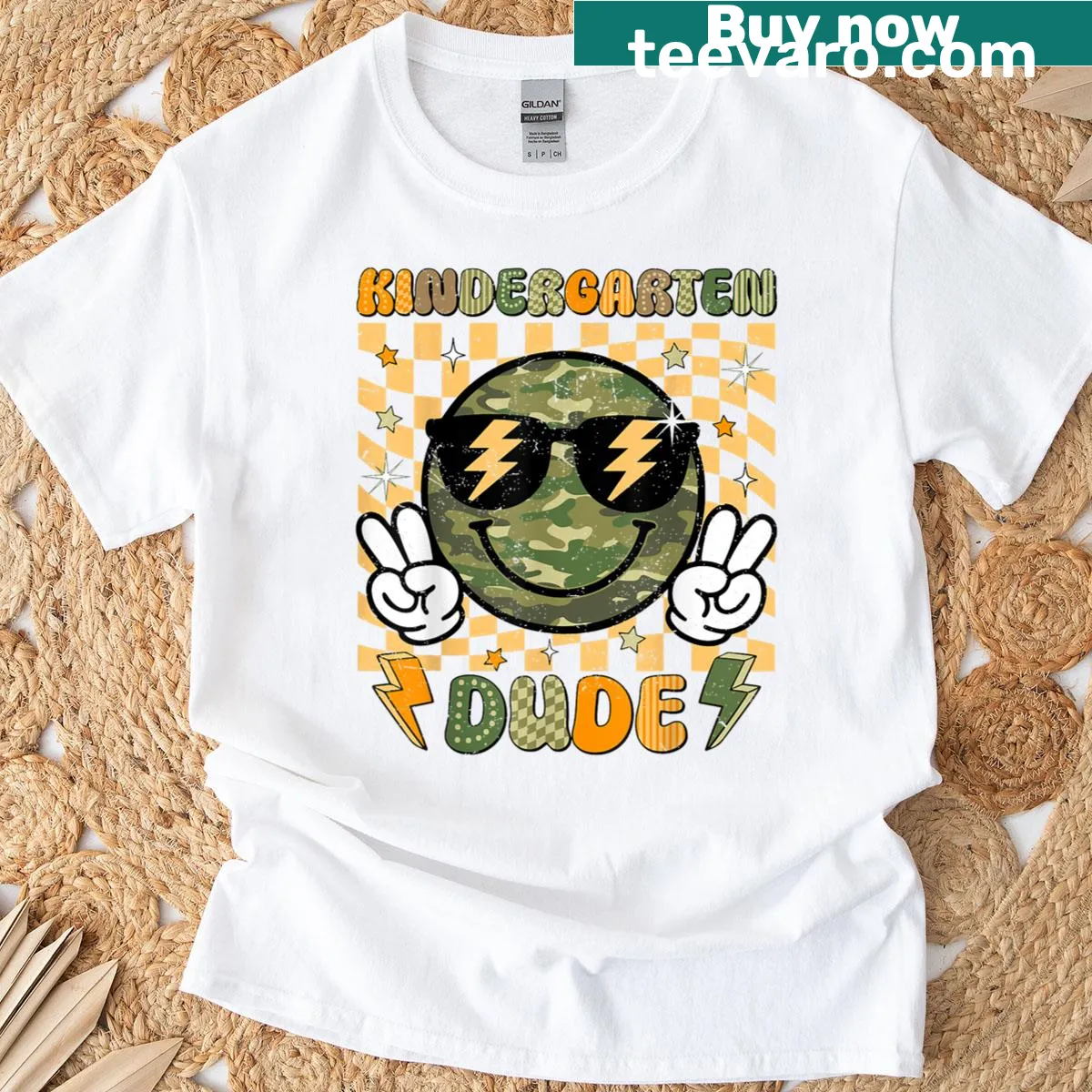 Back to school t-shirt featuring a camo design for teachers and kids — on a men's t-shirt