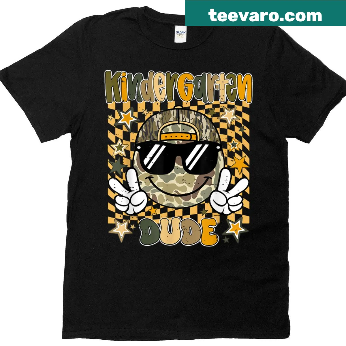 Retro camo design back-to-school T-shirt for boys — on a men's t-shirt