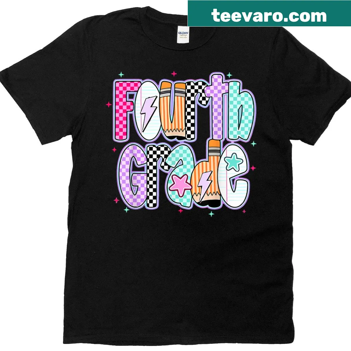 Retro checkered T-shirt celebrating the first day of fourth grade — on a men's t-shirt