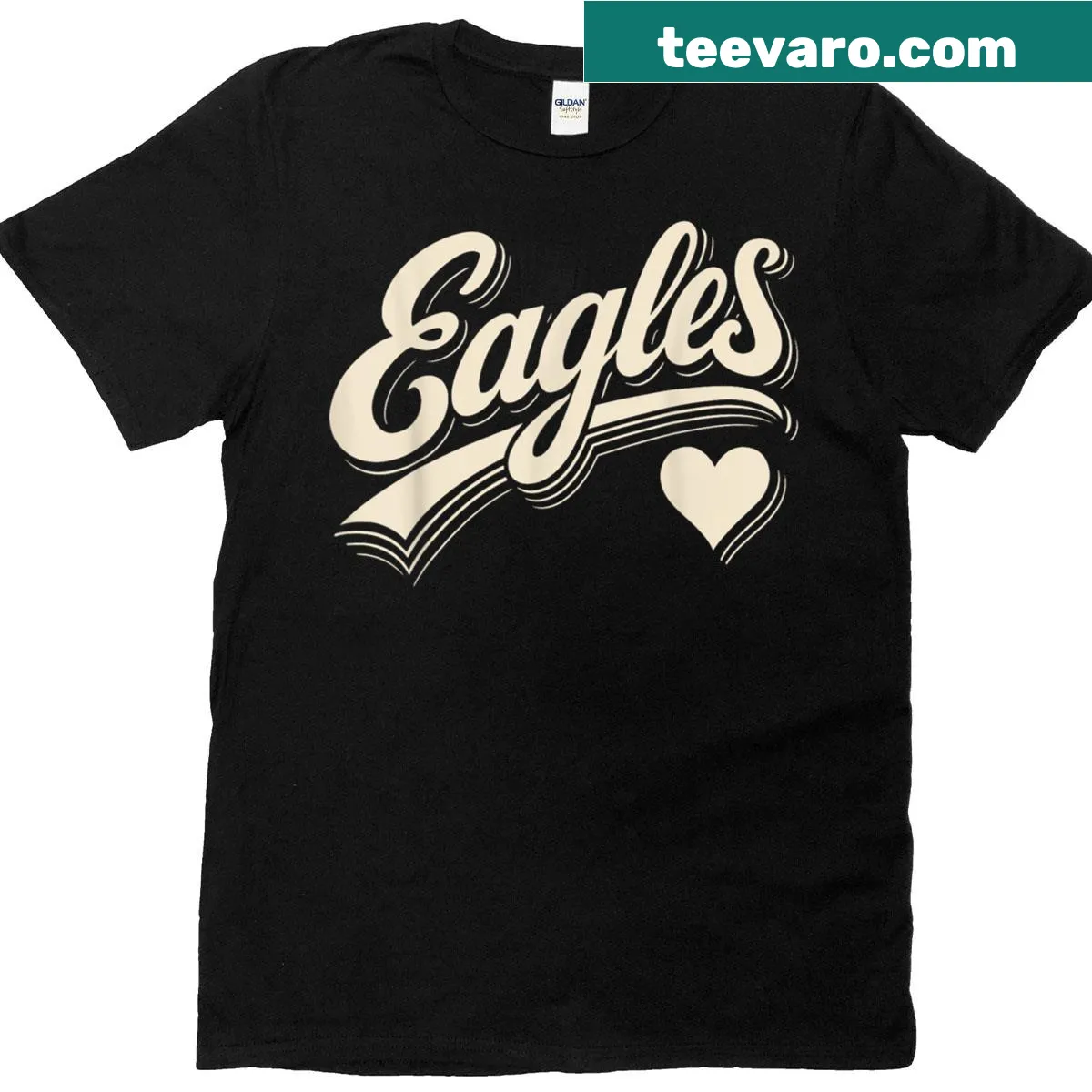 Typography graphic T-shirt with a heart and eagle silhouette — on a men's t-shirt