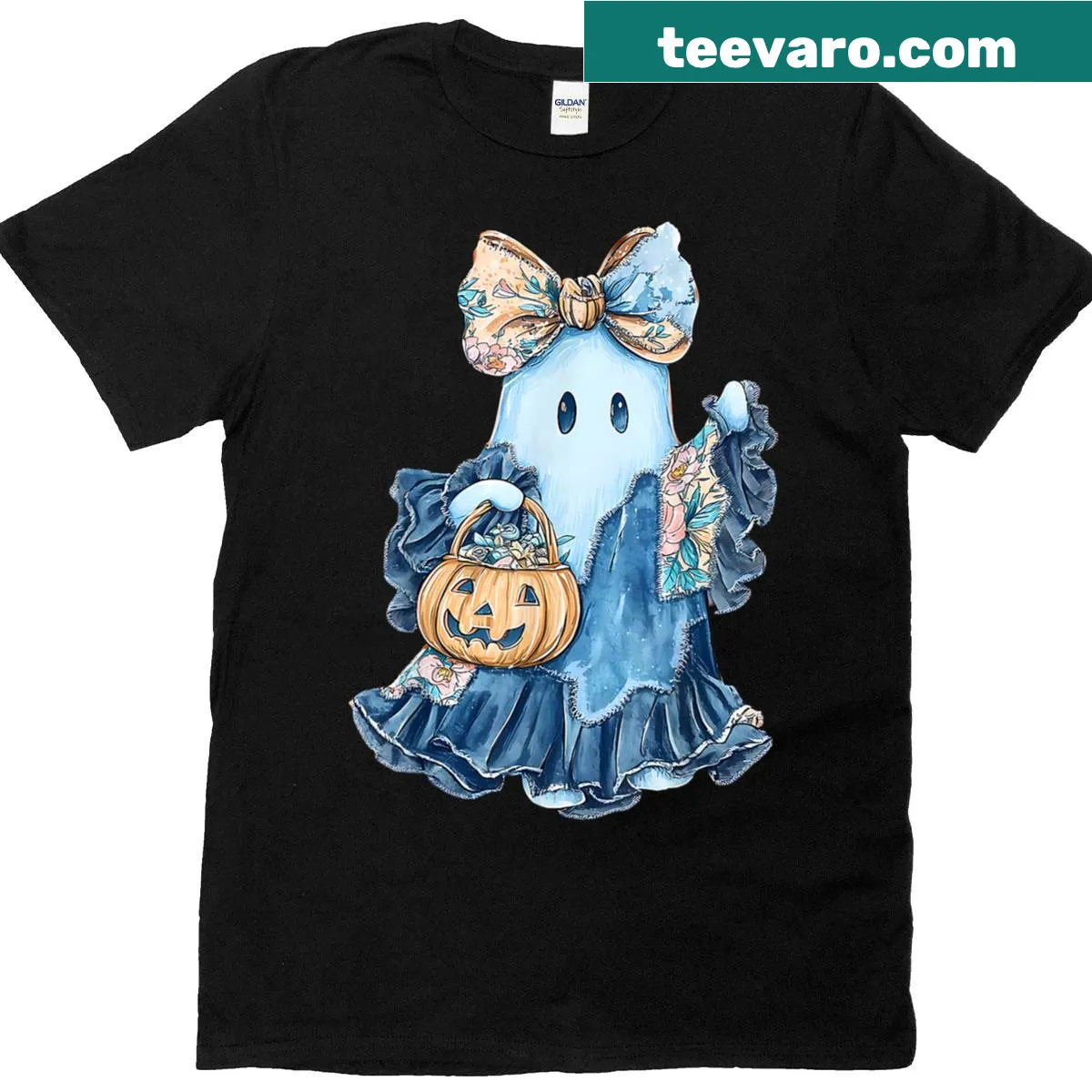 Retro ghost design on Halloween t-shirt — on a men's t-shirt