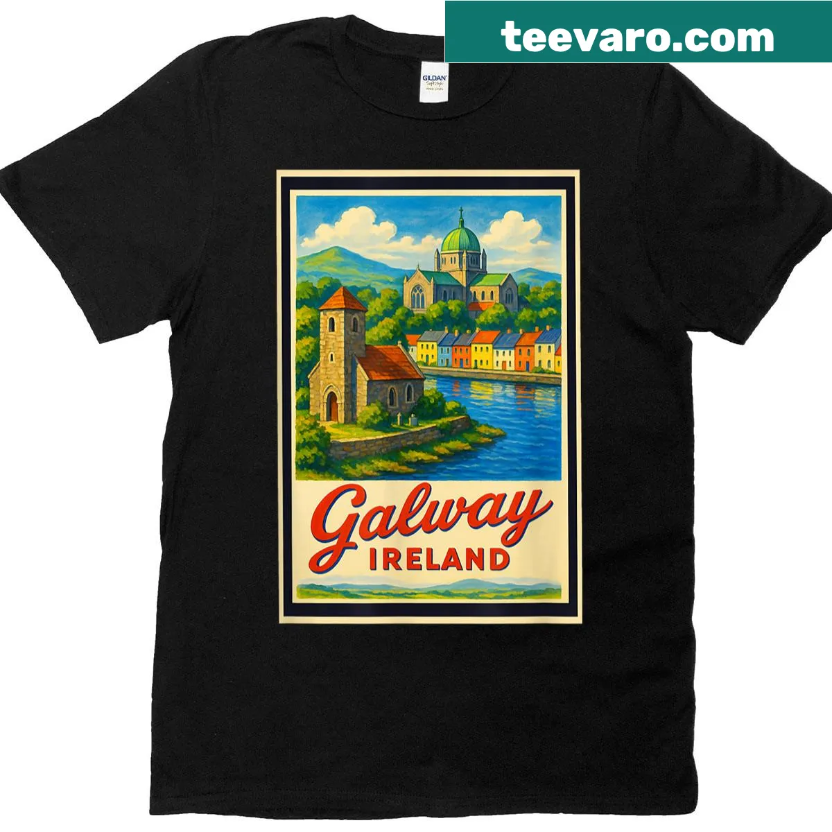 Vintage graphic T-shirt inspired by Galway, Ireland — on a men's t-shirt