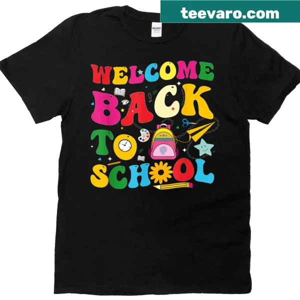 Retro design with 'Welcome Back To School' text on a t-shirt
