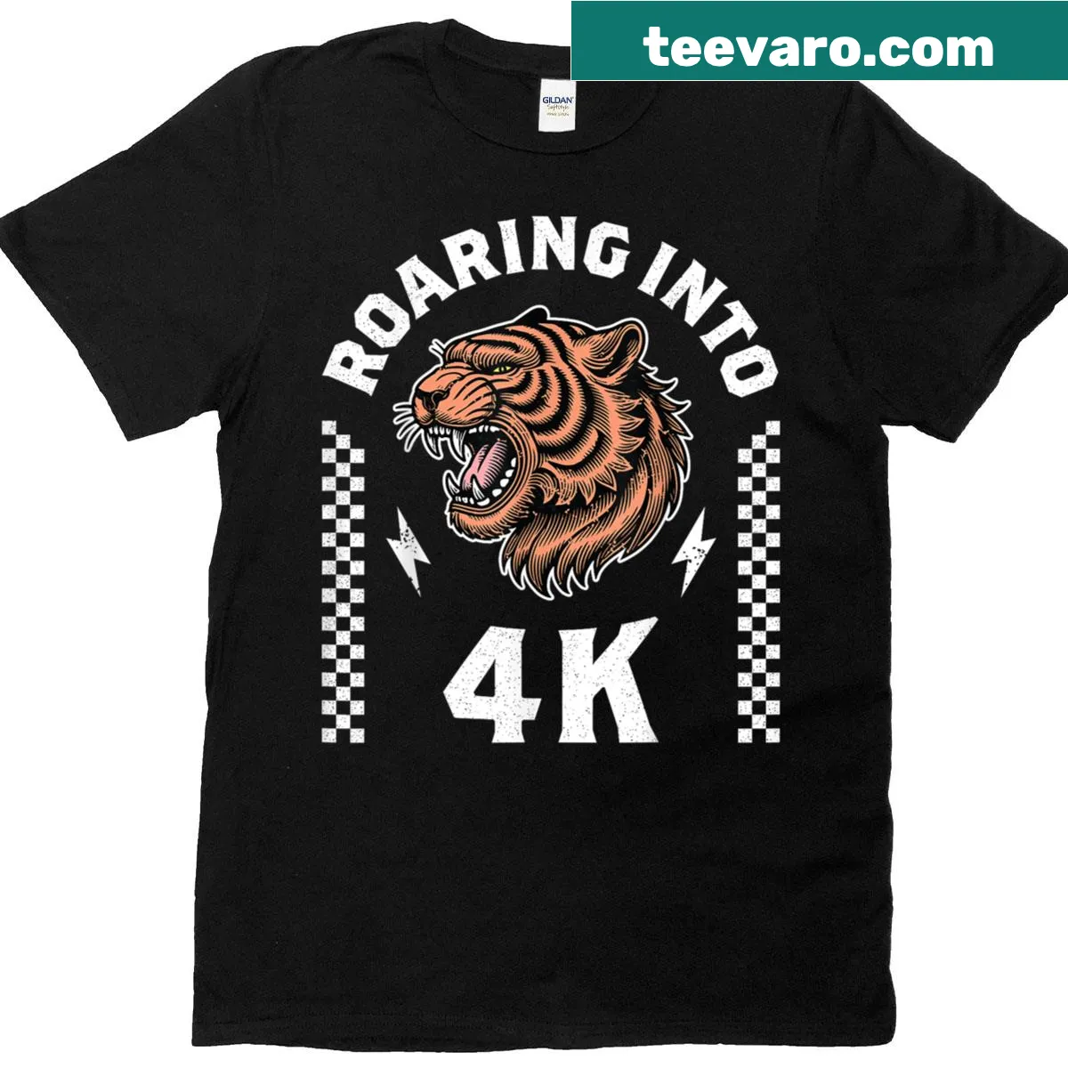 Cartoon roaring tiger graphic for kids back to school t-shirt. — on a men's t-shirt