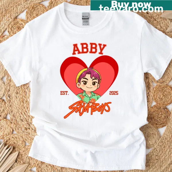 Illustrative 'Saja Boys - Abby' design on a T-shirt