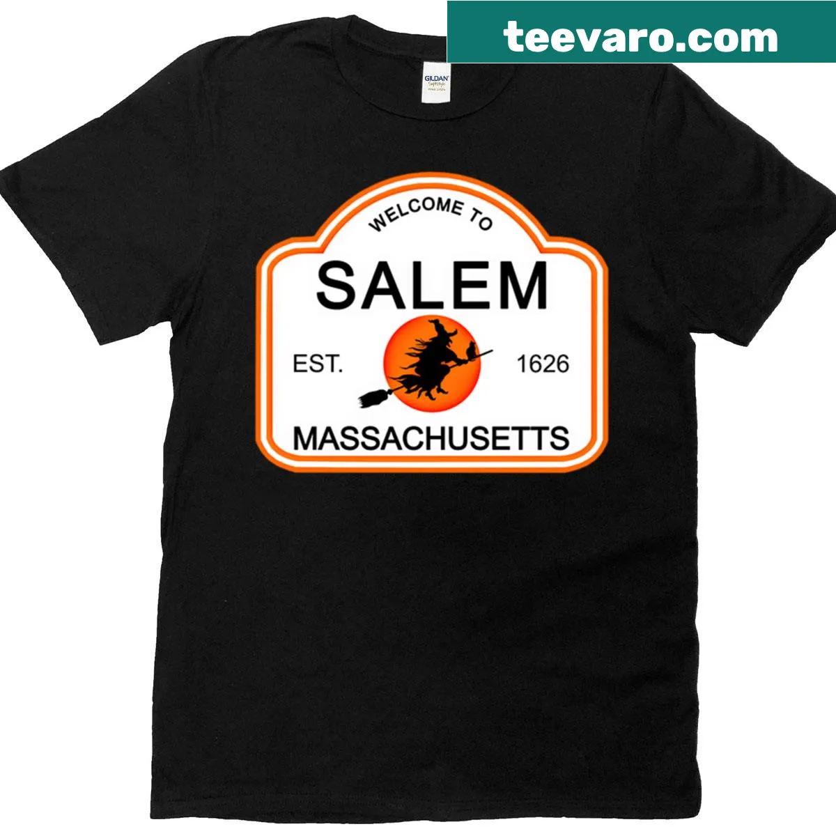 Salem Massachusetts t-shirt with a historical graphic — on a men's t-shirt