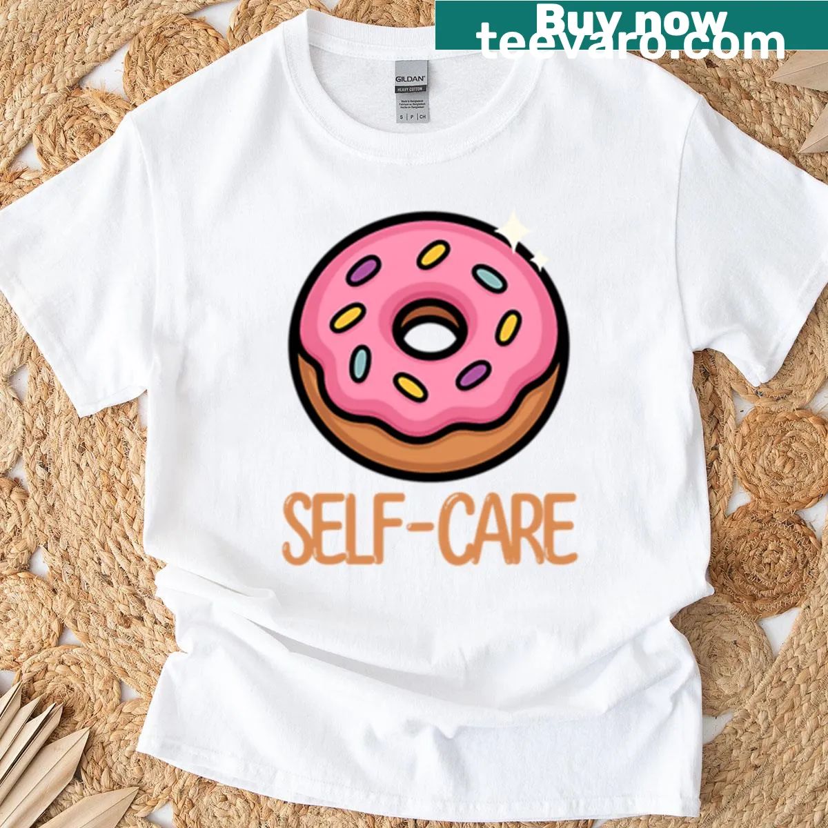 Cute T-shirt with a donut graphic promoting self-care and mental health. — on a men's t-shirt