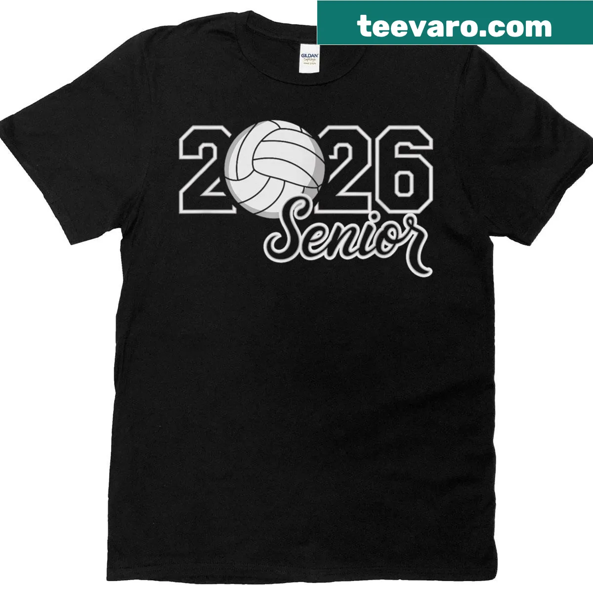 Senior 2026 Volleyball Mom T-shirt with graduation theme — on a men's t-shirt