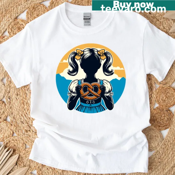 Silhouette design of girls eating pretzels for Oktoberfest on a t-shirt