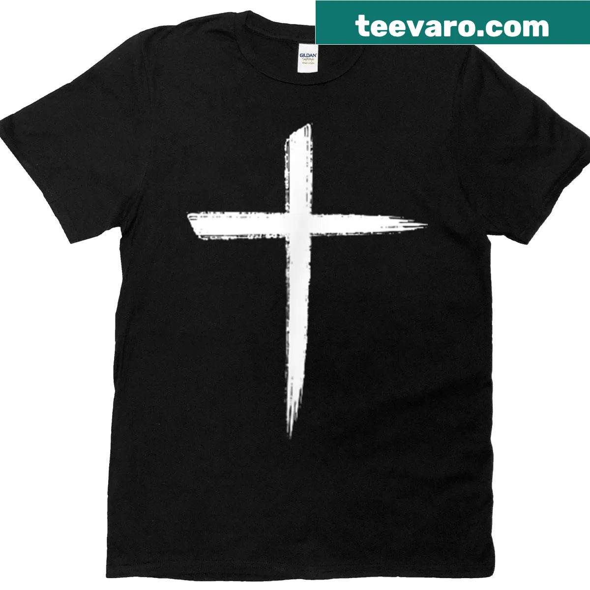 Christian cross t-shirt with subtle design over the heart. — on a men's t-shirt
