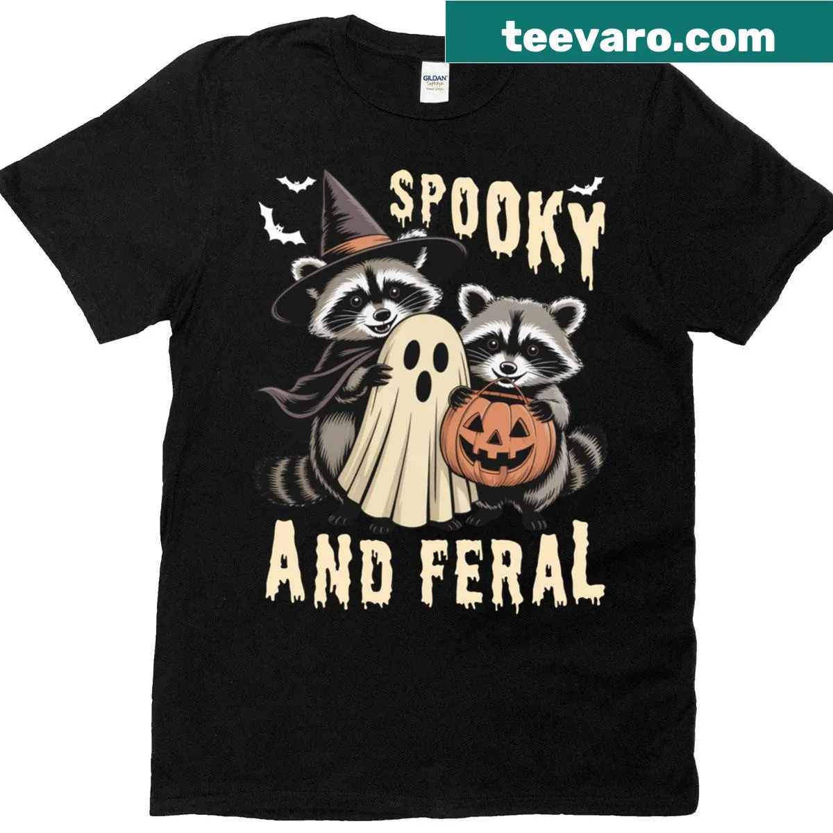 Funny raccoon in Halloween costume illustration on T-shirt — on a men's t-shirt