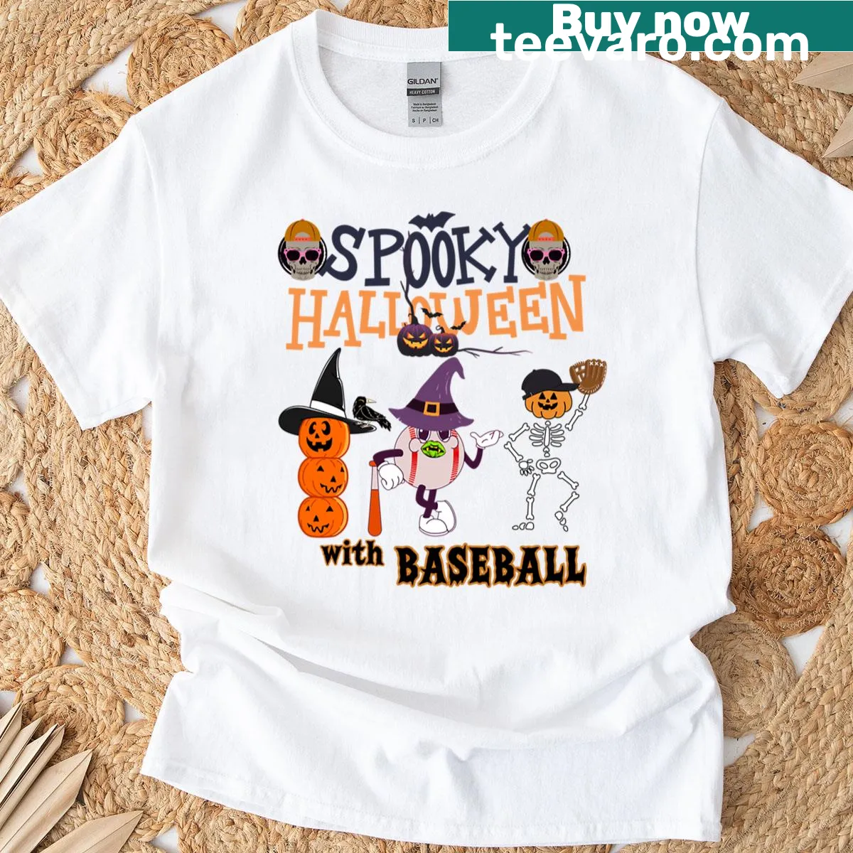 Humorous Halloween baseball characters design for young fans — on a men's t-shirt
