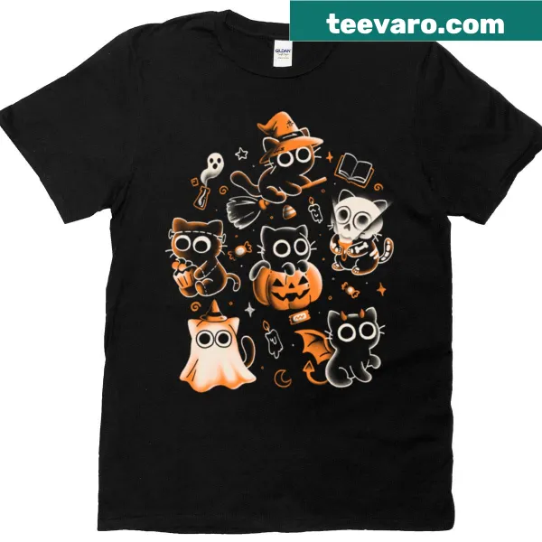 Cute kittens in spooky costumes on a t-shirt