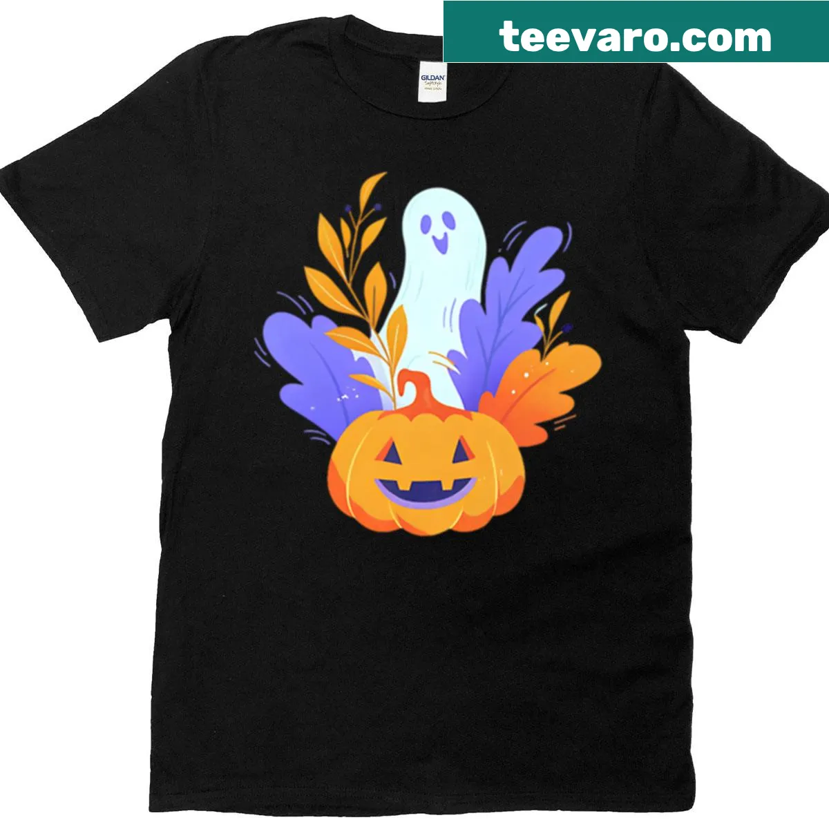 Friendly ghost and spooky pumpkin t-shirt for Halloween — on a men's t-shirt