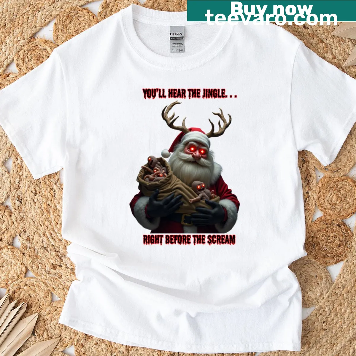 Spooky Santa illustration on a T-shirt — on a men's t-shirt