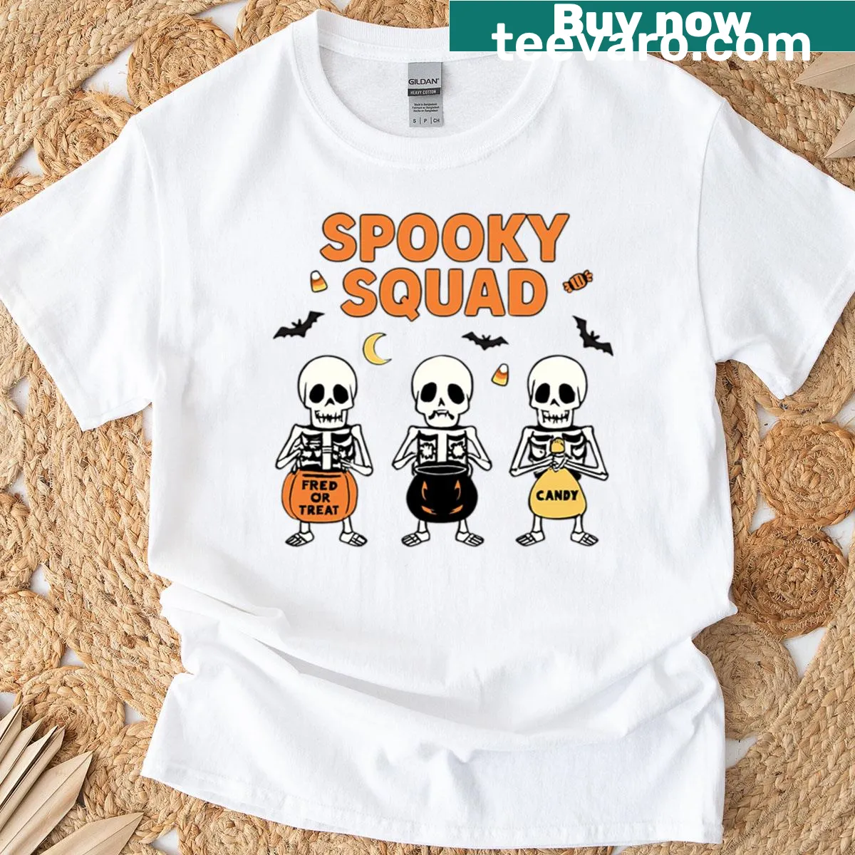 Playful skeleton design oversized t-shirt for Halloween — on a men's t-shirt