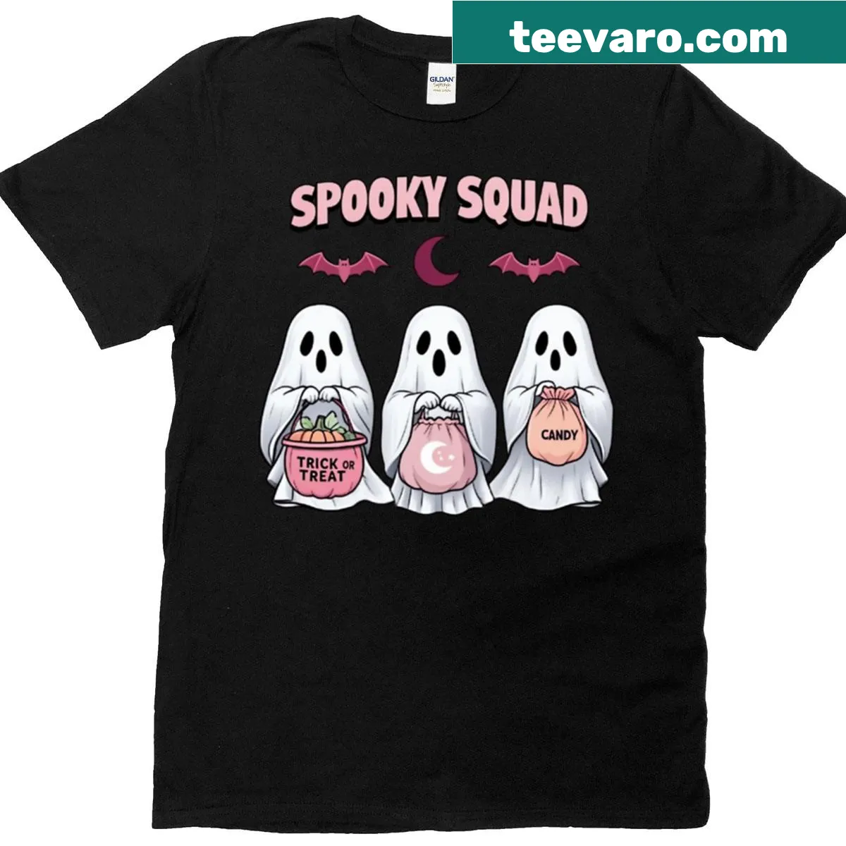 Playful spooky characters illustrated on a Halloween t-shirt — on a men's t-shirt