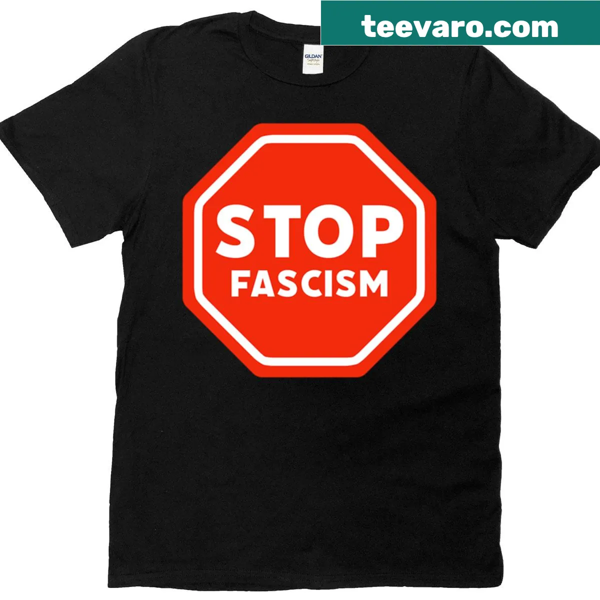 T-shirt with a bold message to stop fascism — on a men's t-shirt