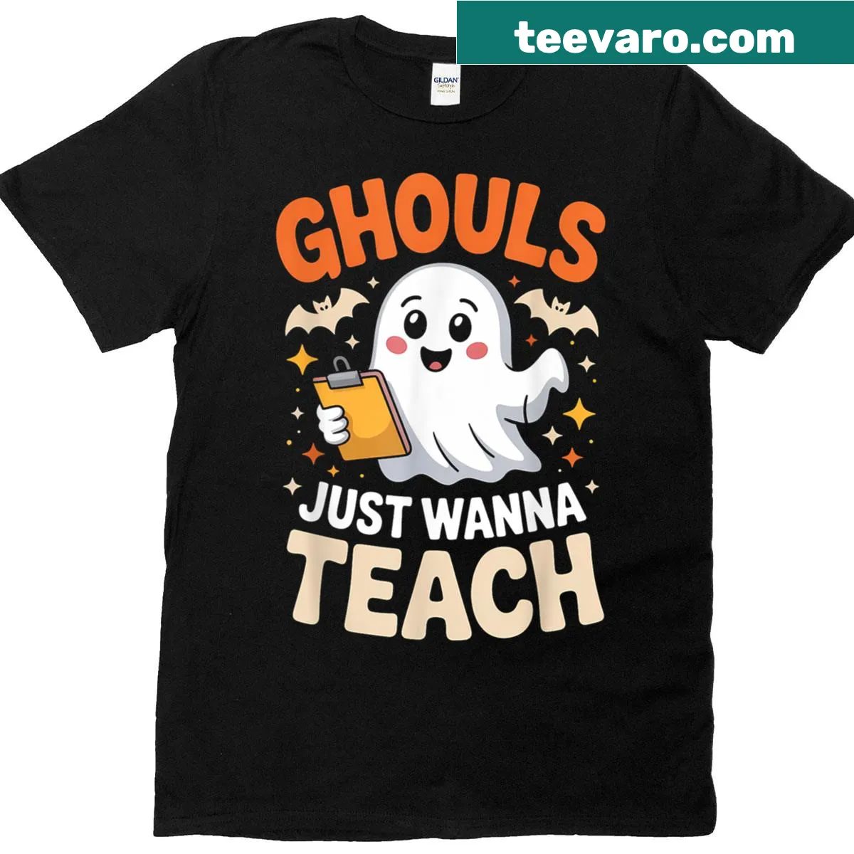 Teacher Halloween shirt with 'Ghouls Just Wanna Teach' text — on a men's t-shirt