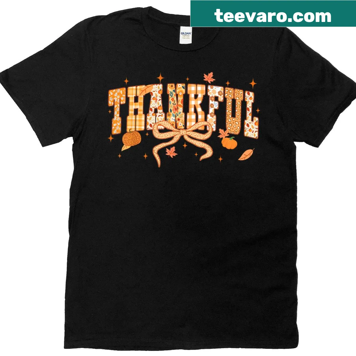 Vintage-inspired Thanksgiving T-shirt with lace design and bow — on a men's t-shirt