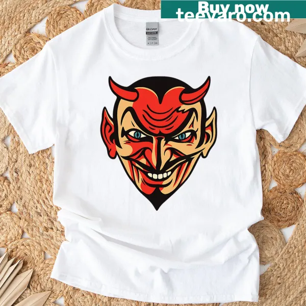 Cartoon grinning devil graphic on active t-shirt